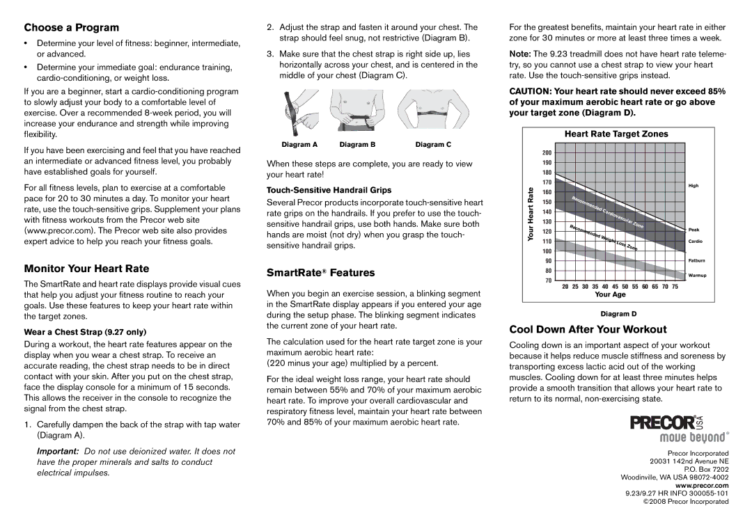 Precor 9.27, 9.23 manual Choose a Program 