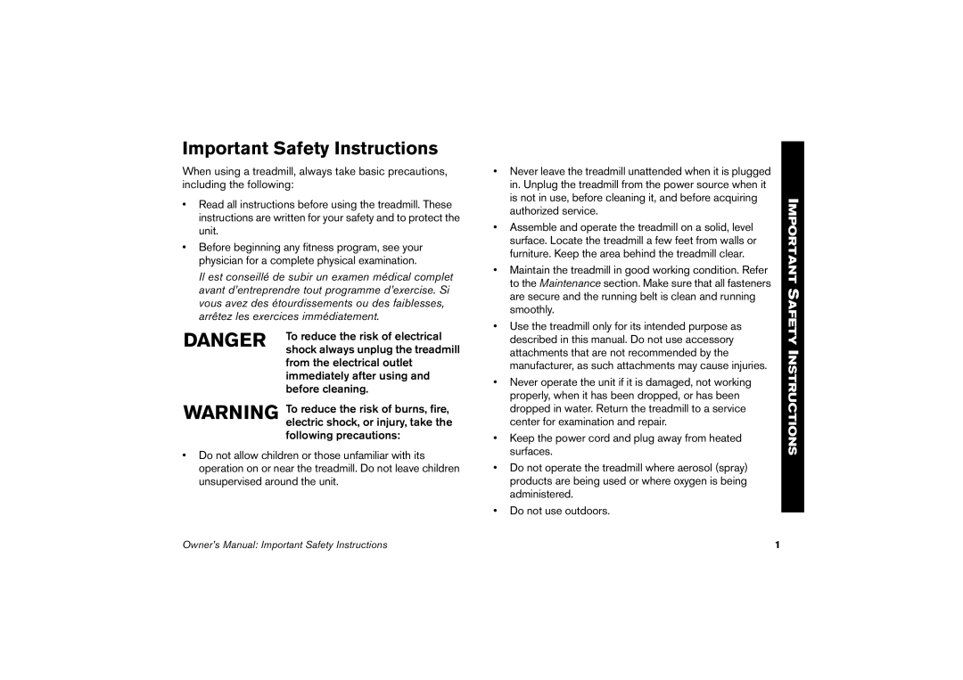 Precor 9.23, 9.27 manual Important Safety Instructions 