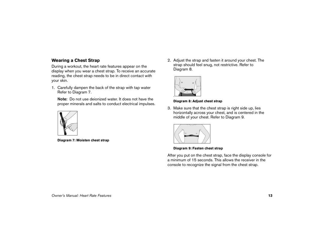 Precor 9.31, 9.33 manual Wearing a Chest Strap 