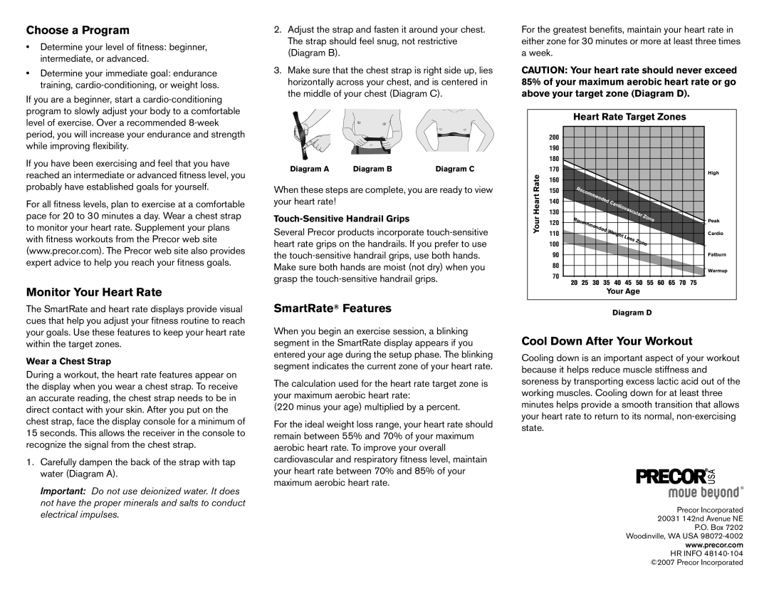 Precor 9.33, 9.31 manual Choose a Program 