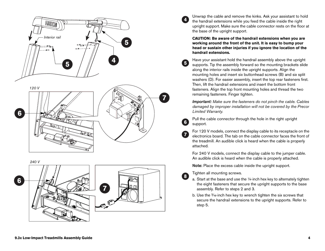 Precor 9.33, 9.31 manual Interior rail 120 240 