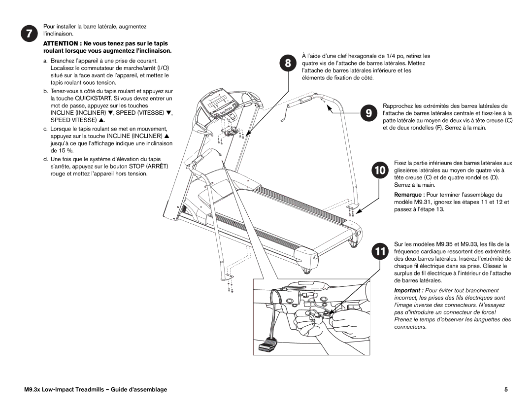 Precor 9.31, 9.33 quick start M9.3x Low-Impact Treadmills Guide d’assemblage 