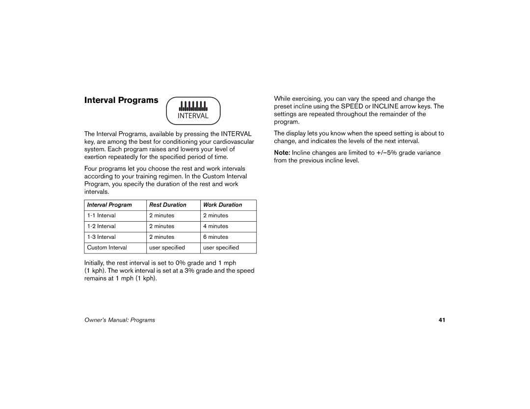 Precor 9.35 manual Interval Programs 