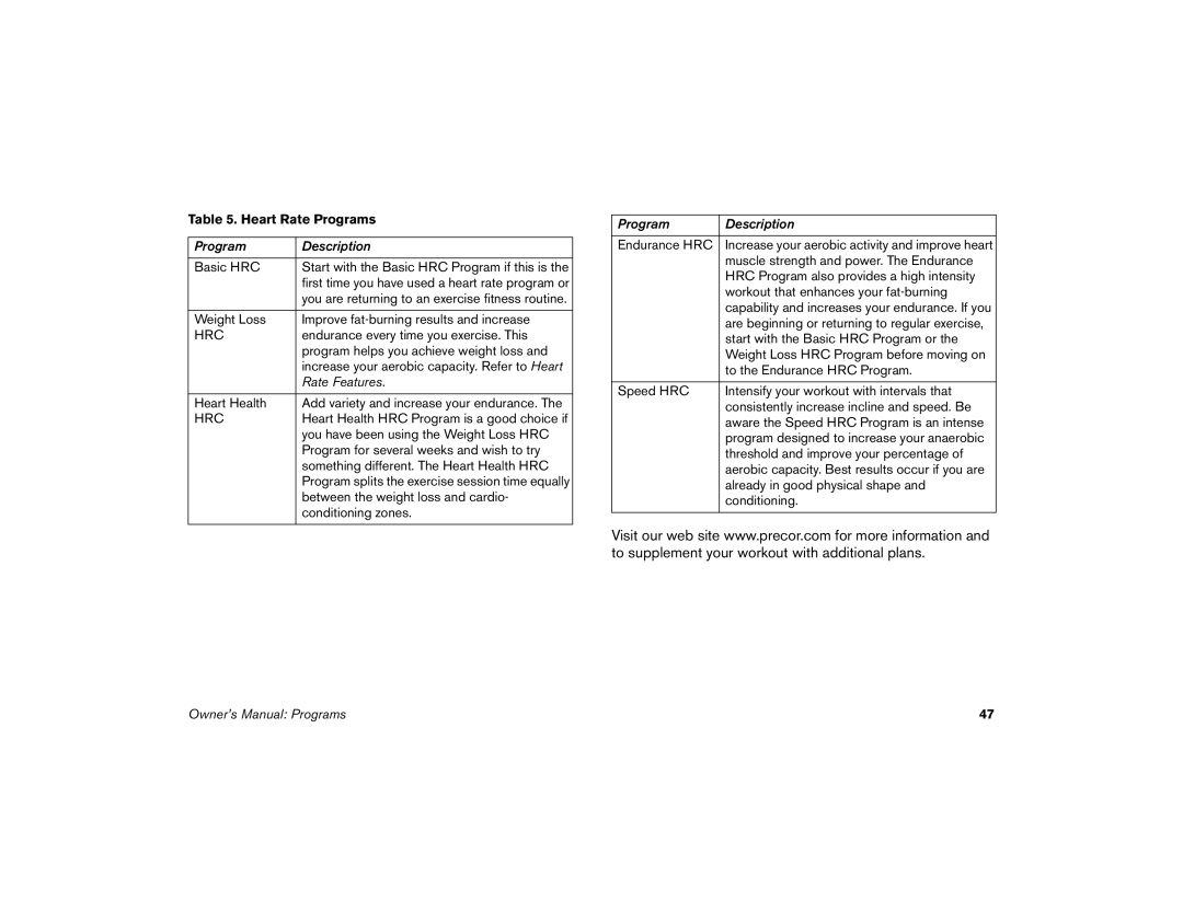 Precor 9.35 manual Hrc 