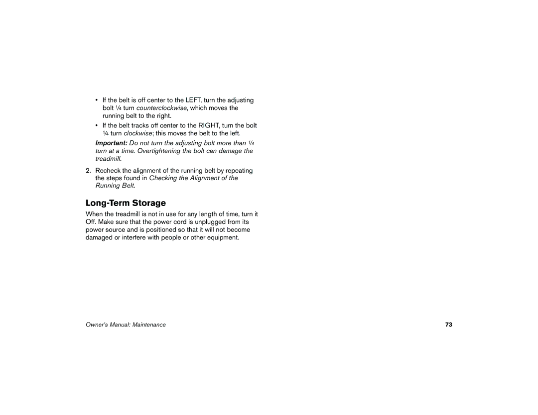 Precor 9.35 manual Long-Term Storage 