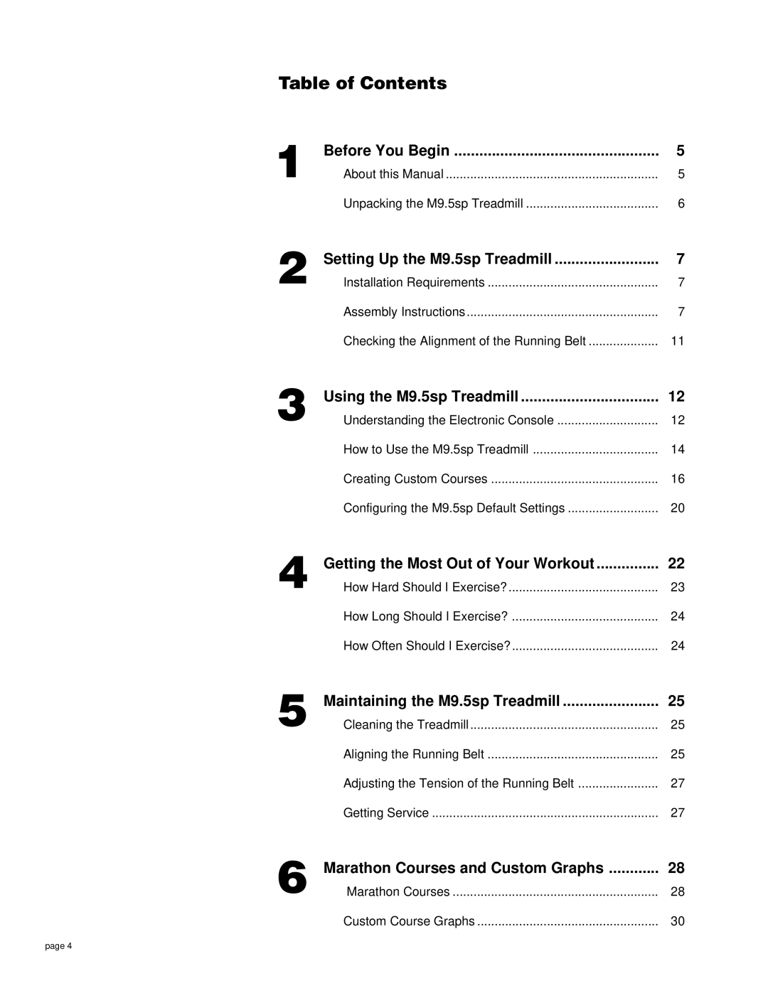 Precor 9.5sp owner manual Table of Contents 