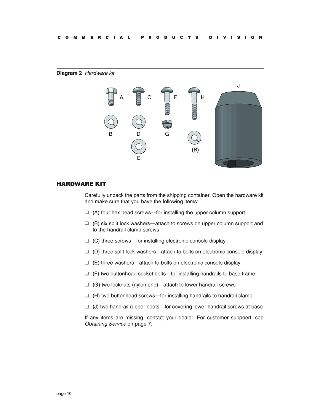 Precor C764 owner manual Hardware KIT 