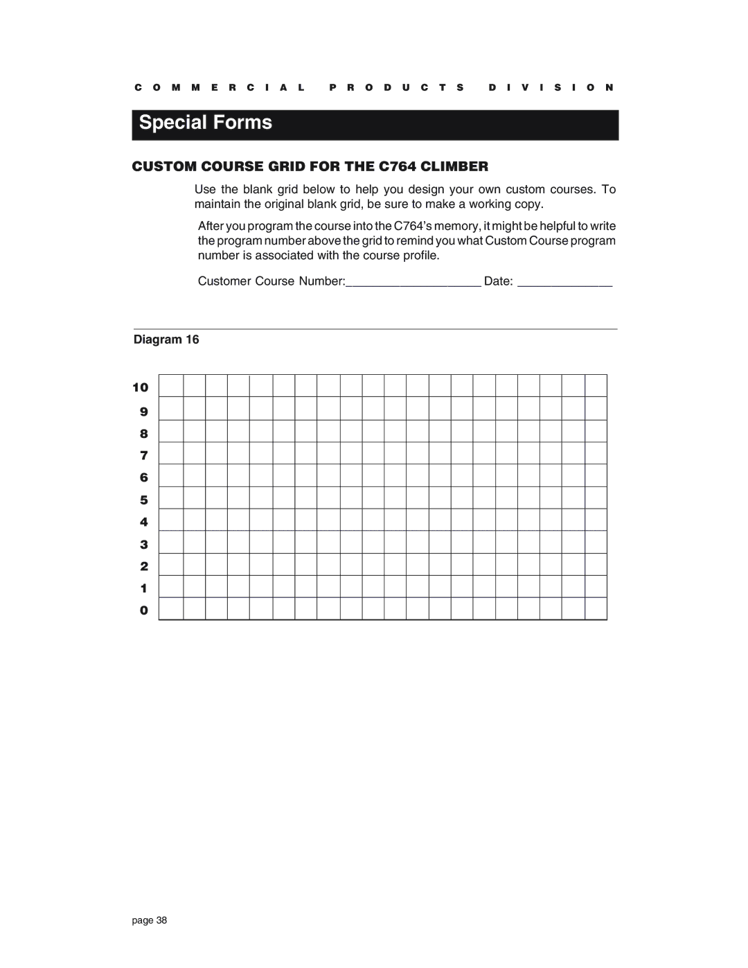 Precor owner manual Special Forms, Custom Course Grid for the C764 Climber 