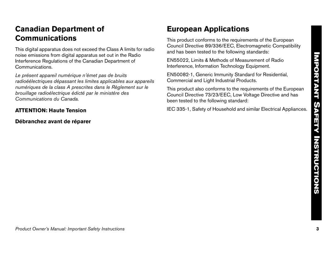 Precor C842i owner manual Canadian Department Communications, European Applications 