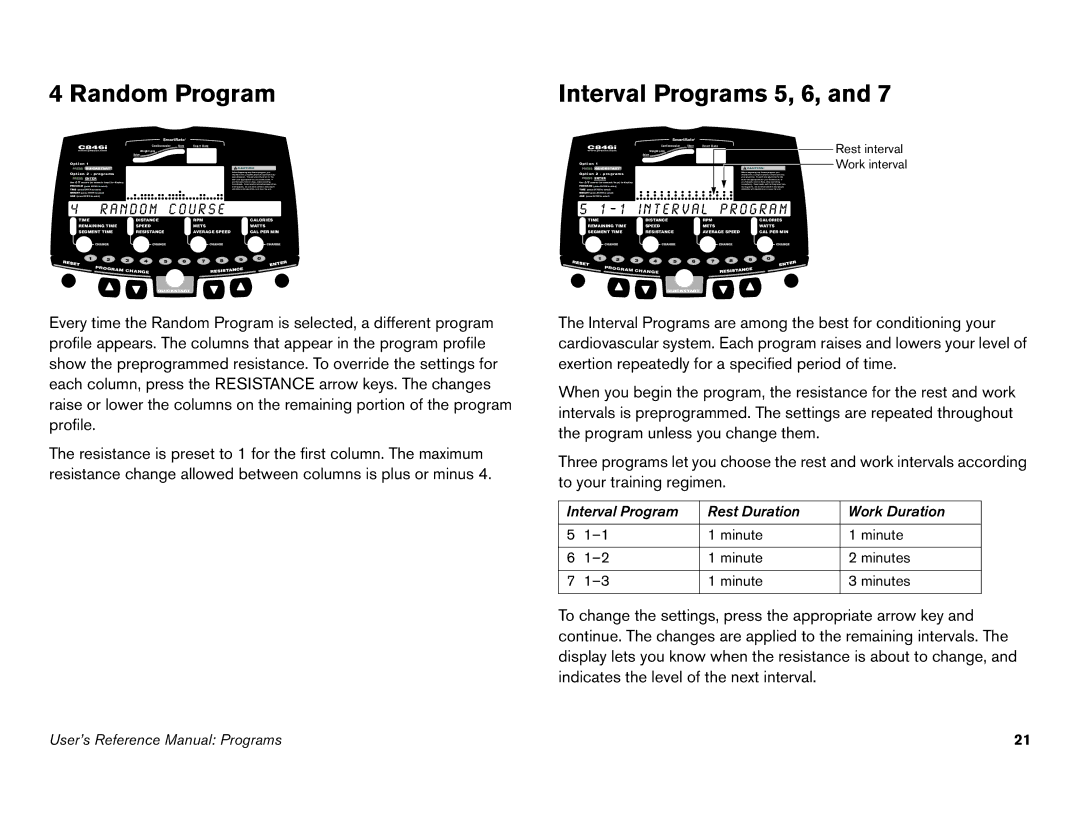 Precor C842i owner manual Random Program, Interval Programs 5, 6, i n t e r v a l p r o g r a m 