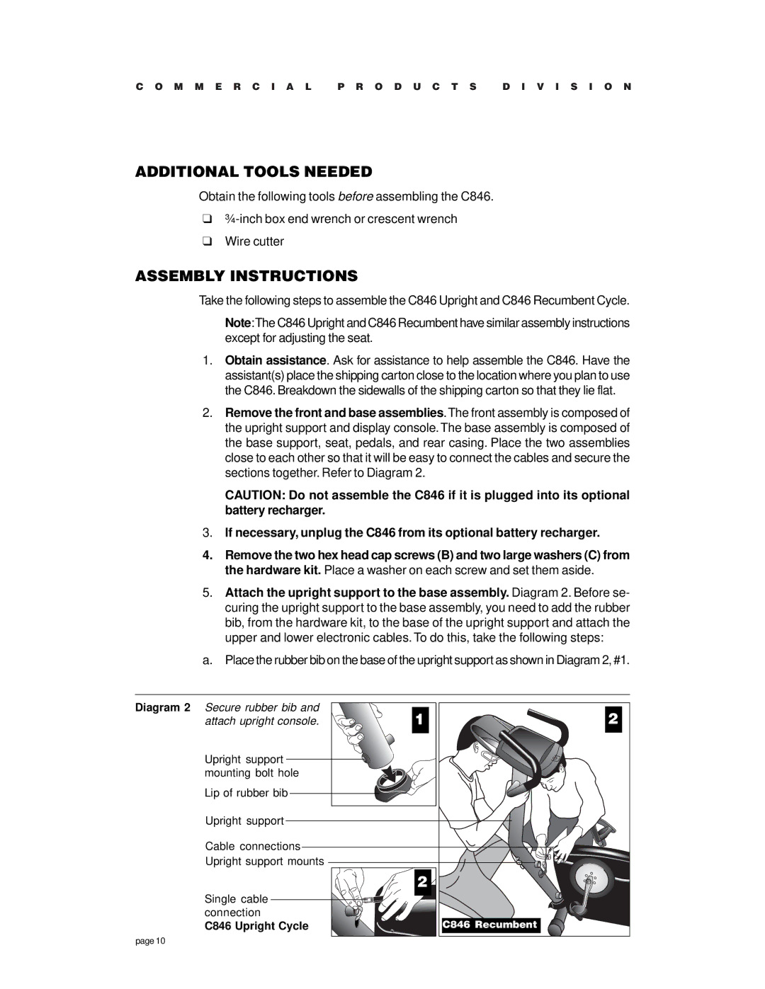 Precor C846 owner manual Additional Tools Needed, Assembly Instructions 