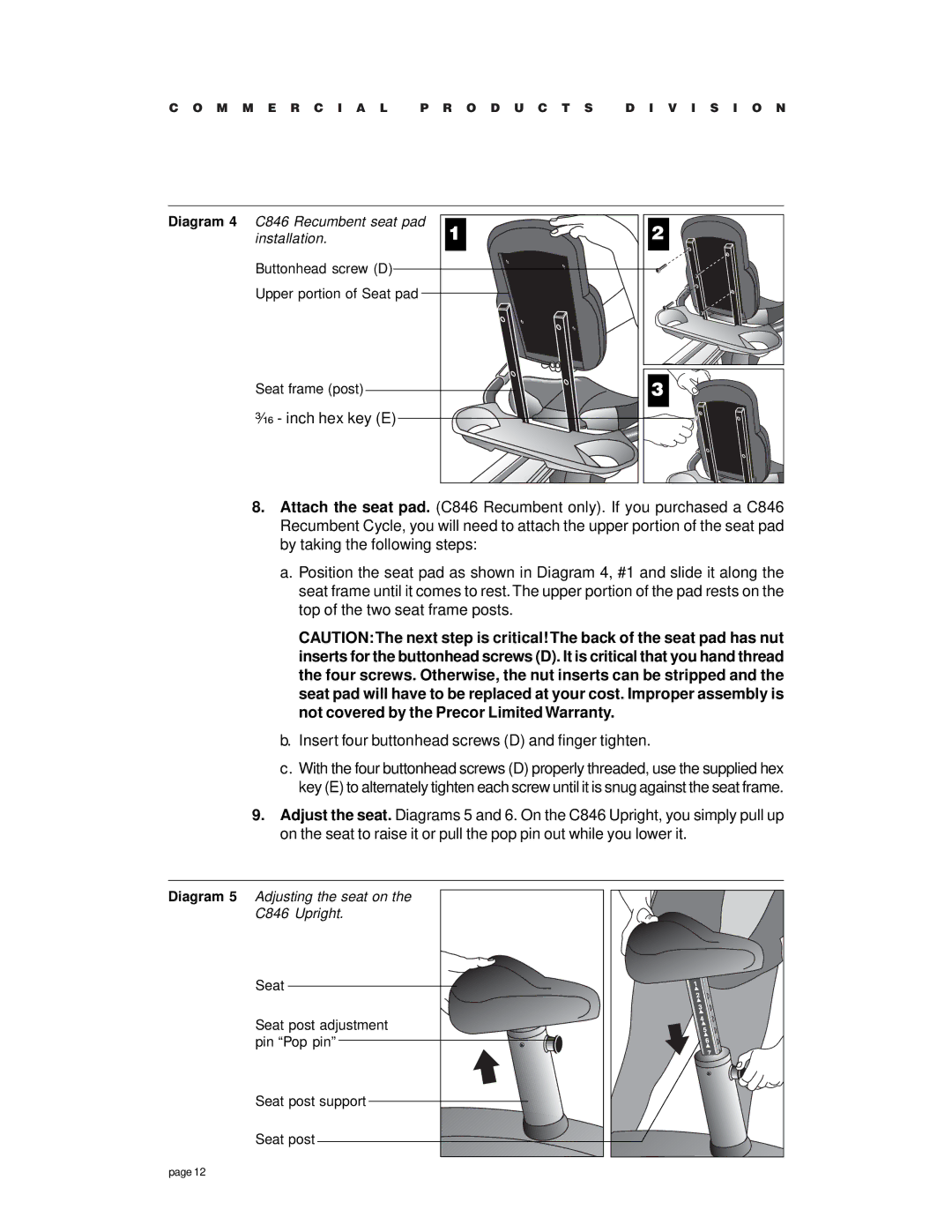 Precor C846 owner manual zn inch hex key E 