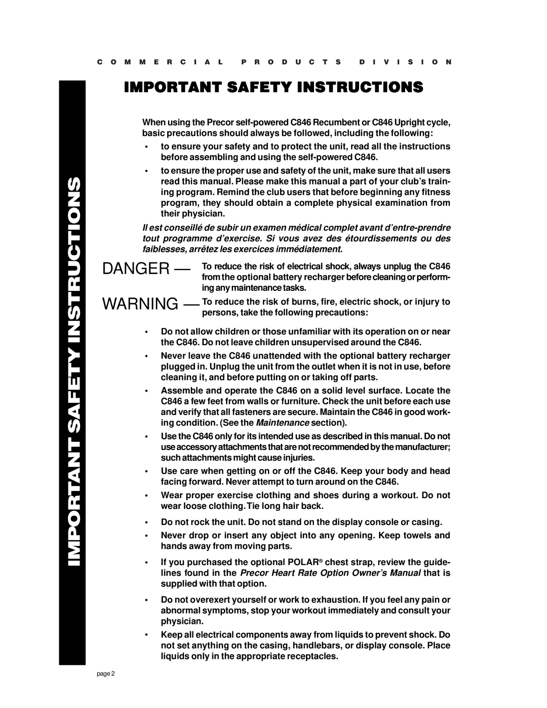 Precor C846 owner manual Ing any maintenance tasks, Persons, take the following precautions 