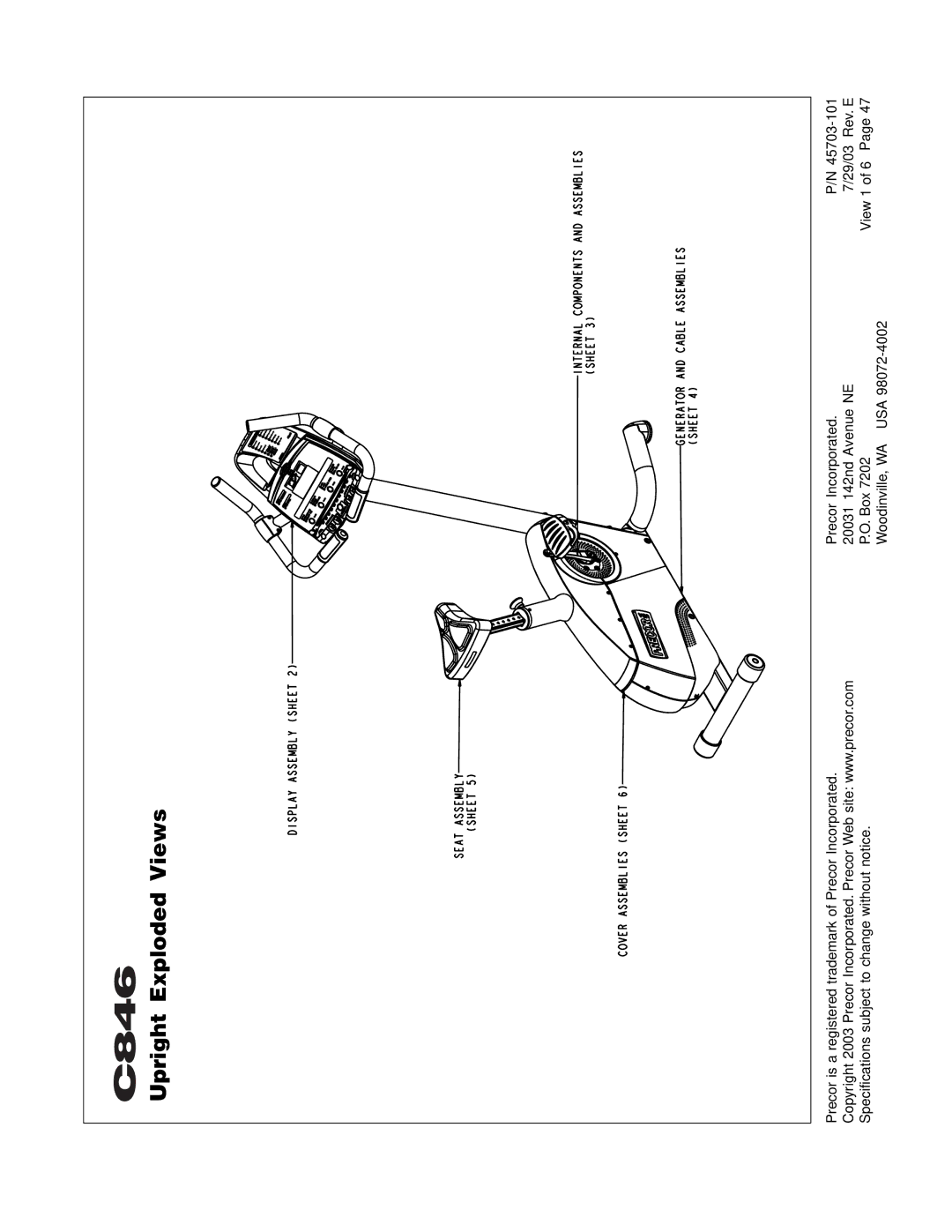 Precor C846 owner manual Upright Exploded Views 