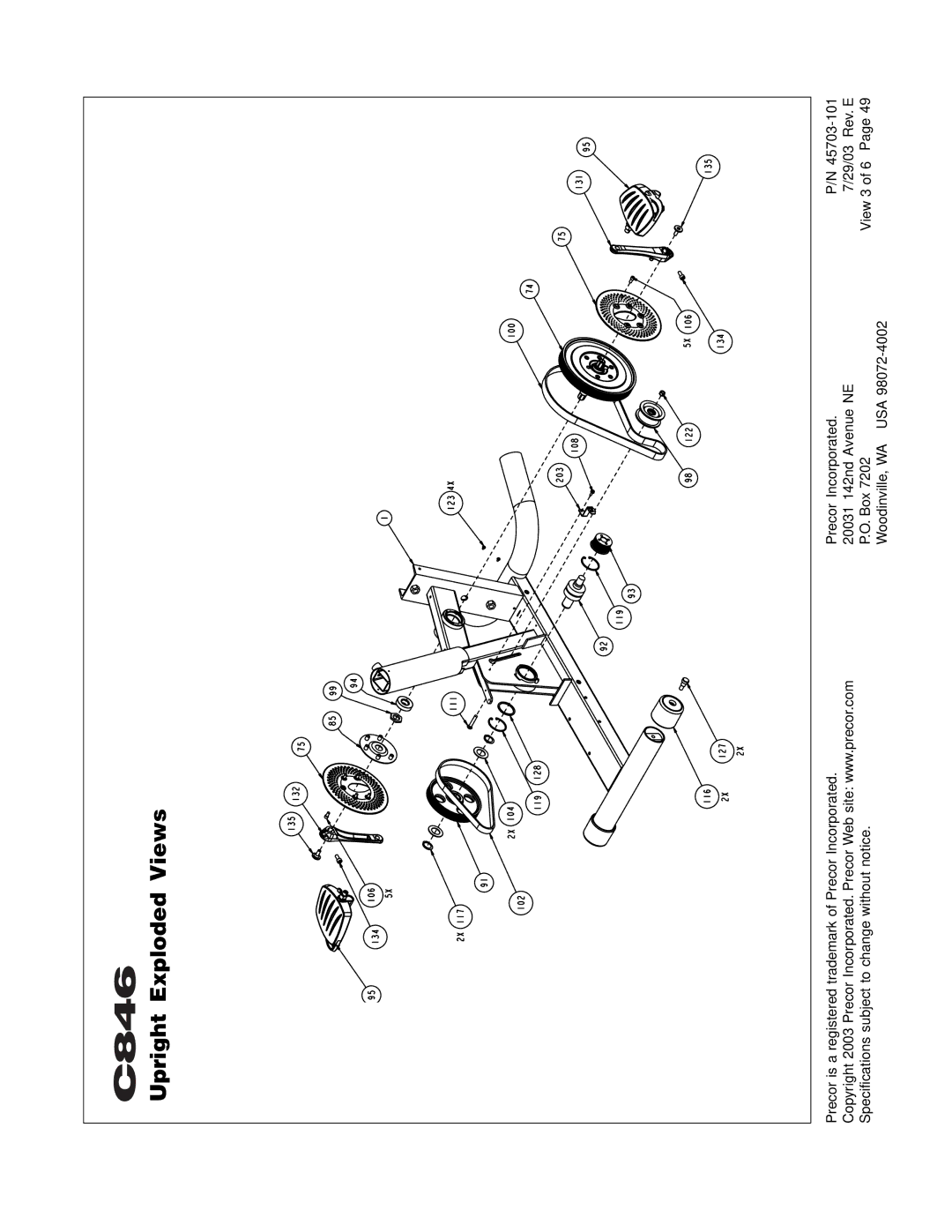 Precor C846 owner manual Upright Exploded Views 