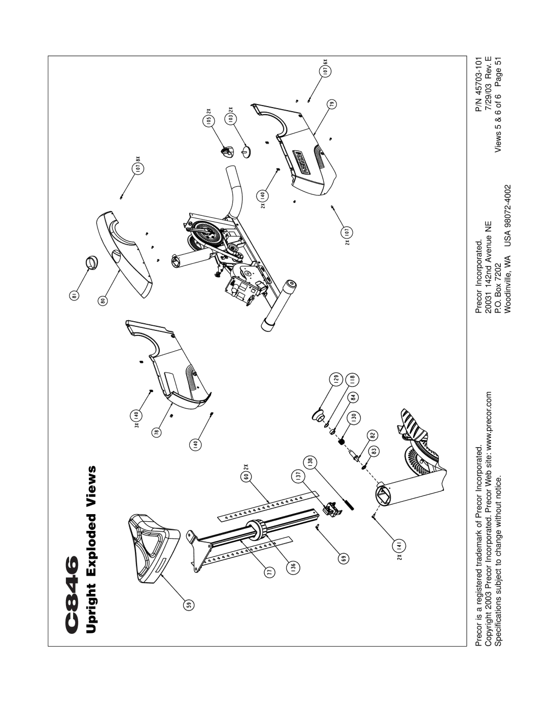 Precor C846 owner manual Upright Exploded Views 