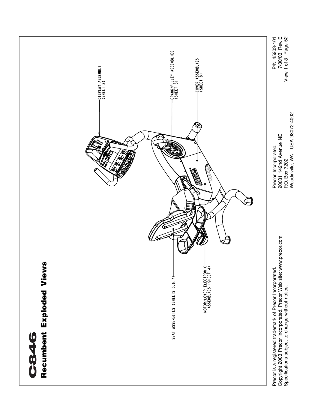 Precor C846 owner manual Recumbent Exploded Views 