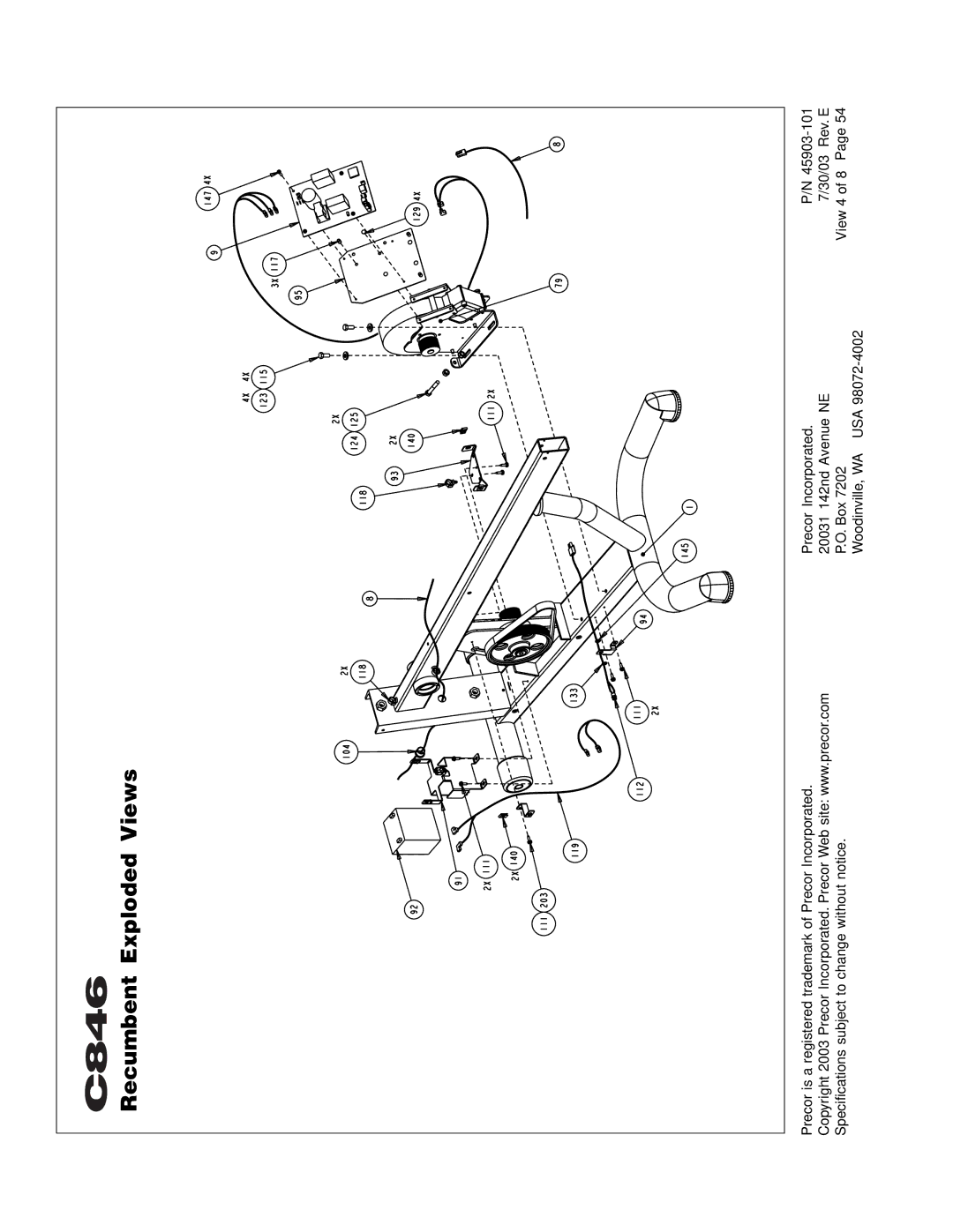 Precor C846 owner manual Recumbent Exploded Views 