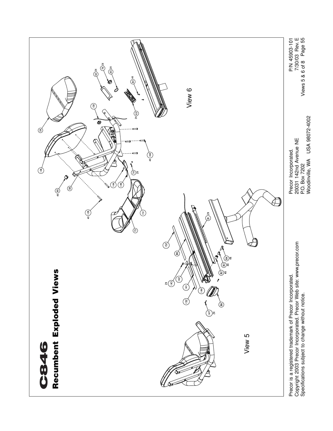 Precor C846 owner manual Recumbent Exploded Views 