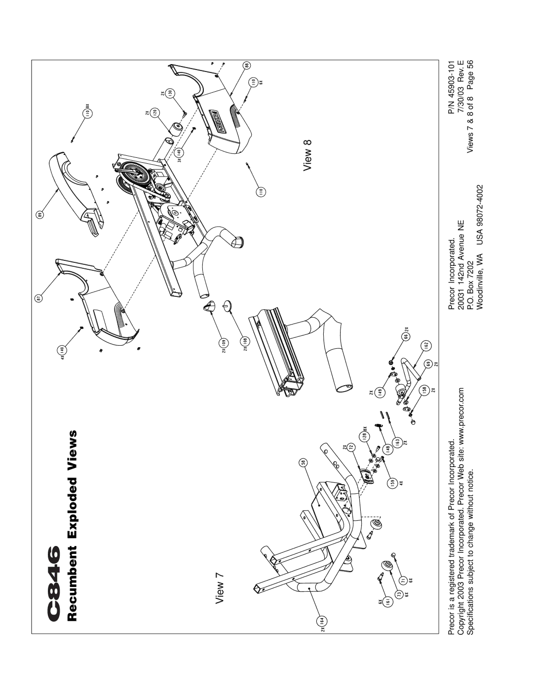 Precor C846 owner manual Recumbent Exploded Views 