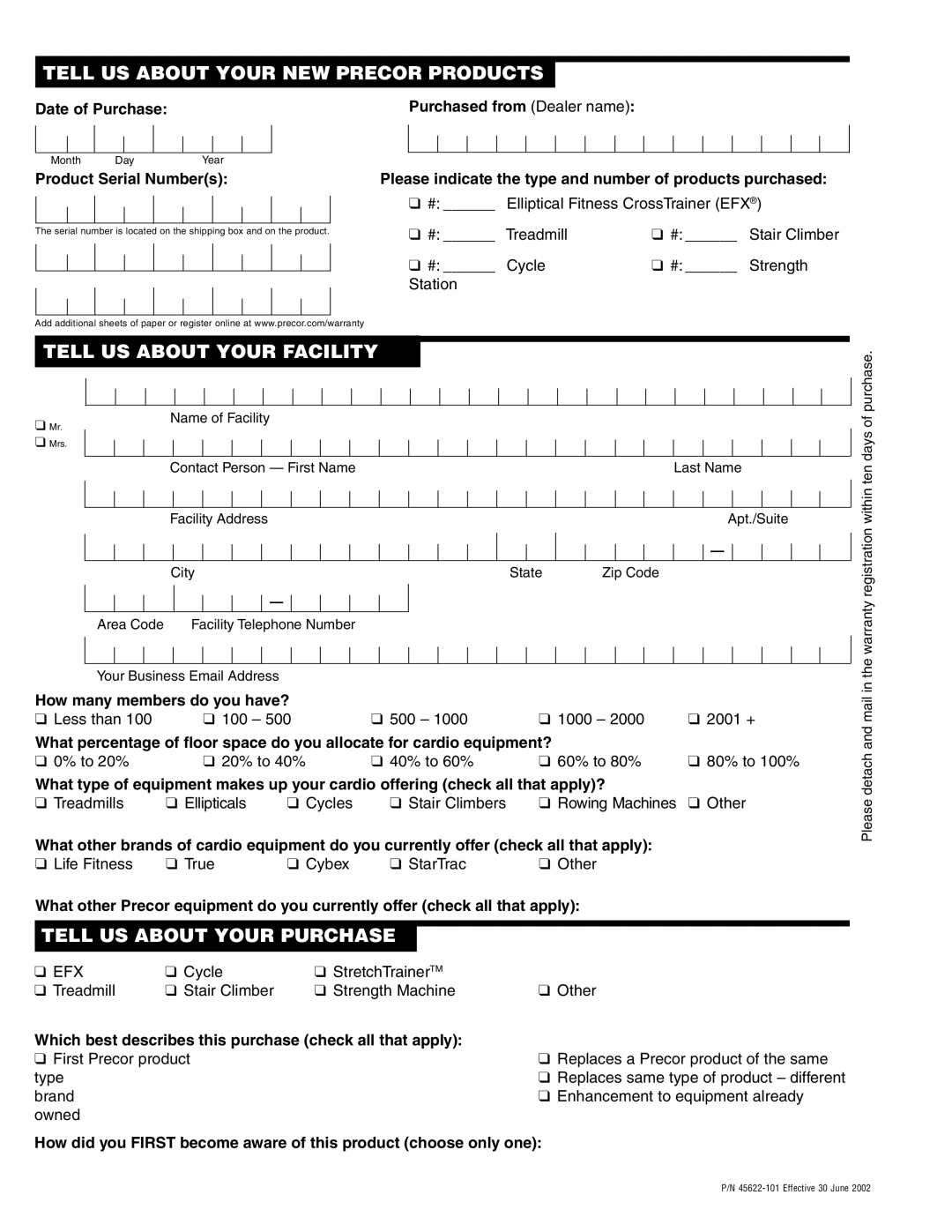 Precor C846i owner manual Tell US about Your NEW Precor Products 