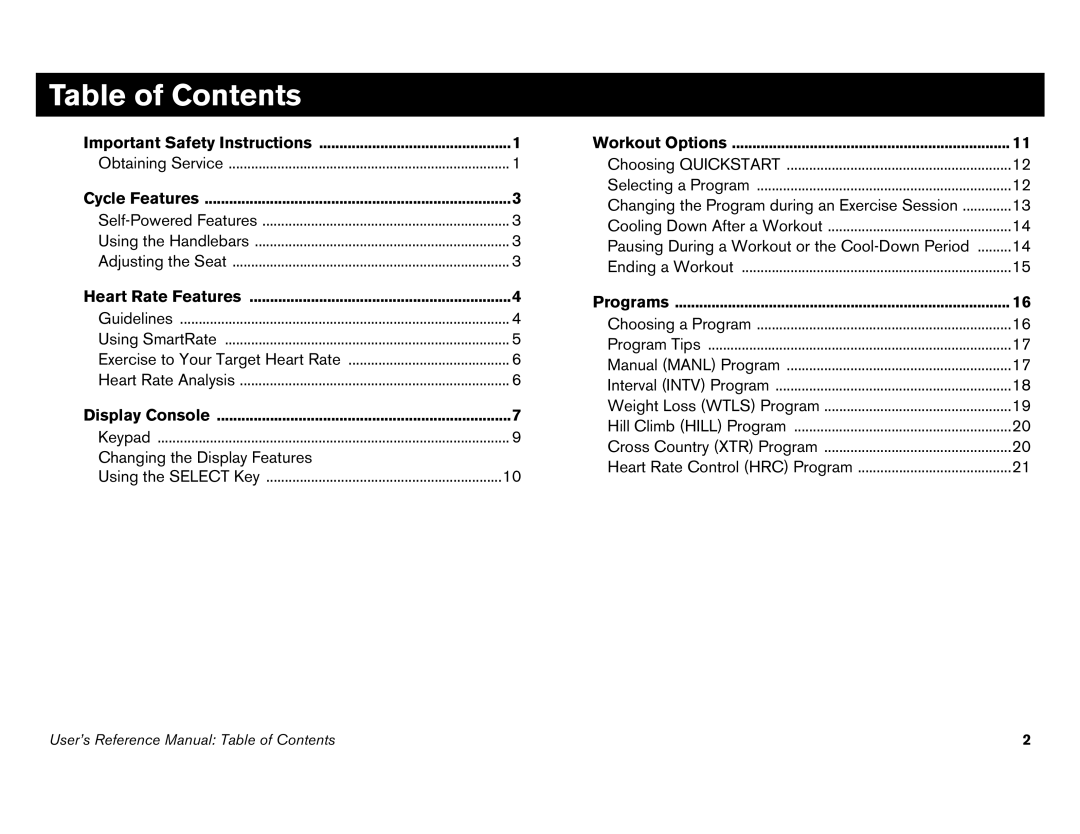 Precor C846i owner manual Workout Options 