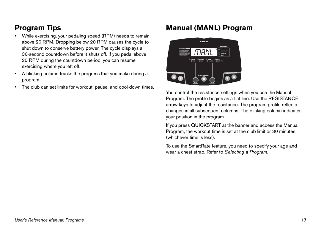 Precor C846i owner manual Program Tips, Manual Manl Program 