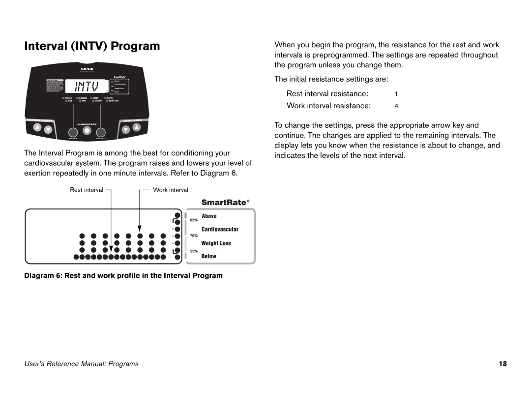 Precor C846i owner manual Interval Intv Program 