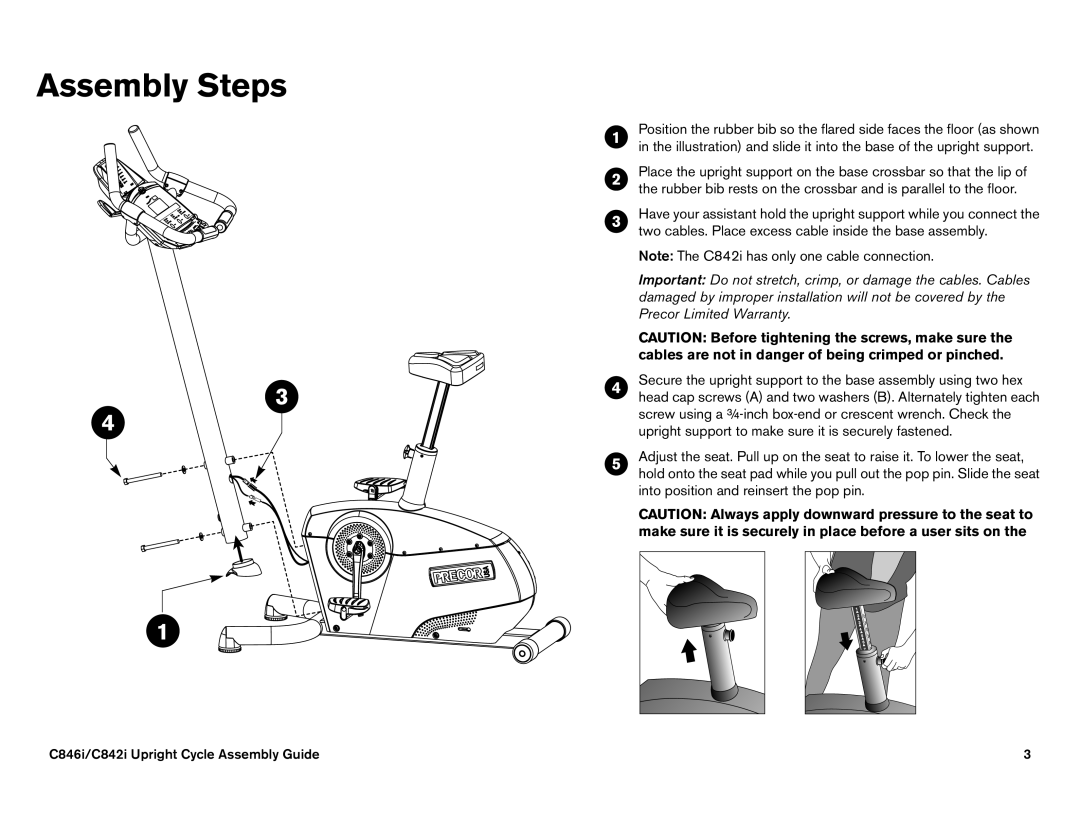 Precor C846i owner manual Assembly Steps 