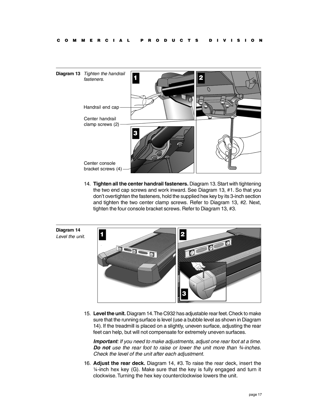 Precor C932 owner manual Level the unit 