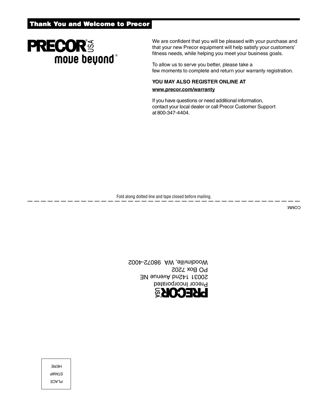 Precor C932 owner manual Thank You and Welcome to Precor 