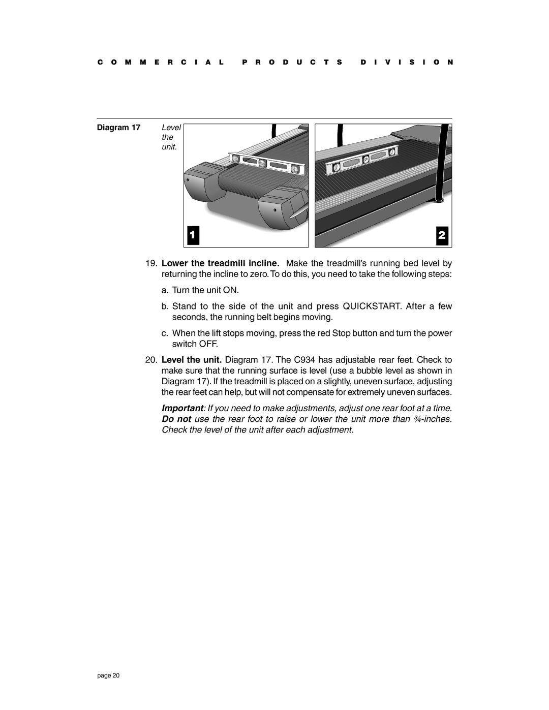 Precor C934 owner manual Level Unit 