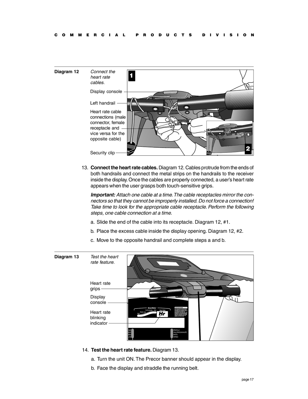 Precor C936i owner manual Test the heart rate feature. Diagram 