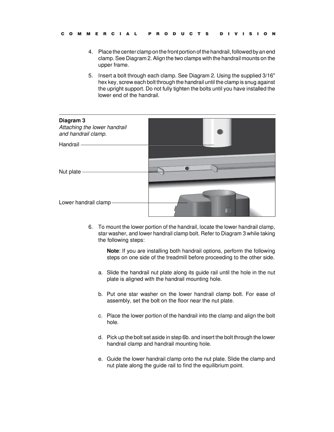 Precor M9.41s, C942, C940, M9.45, c944 manual Diagram, Attaching the lower handrail and handrail clamp 