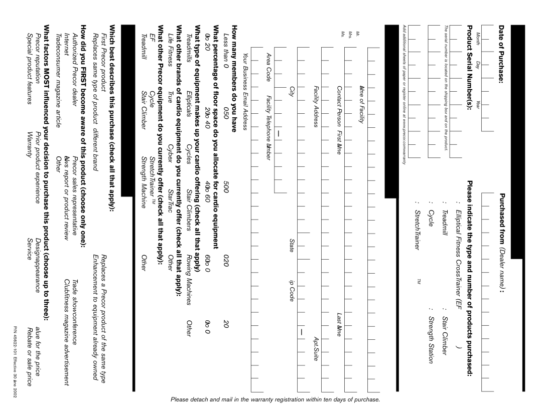 Precor C952i, C966i owner manual Tell US about Your NEW Precor Products 