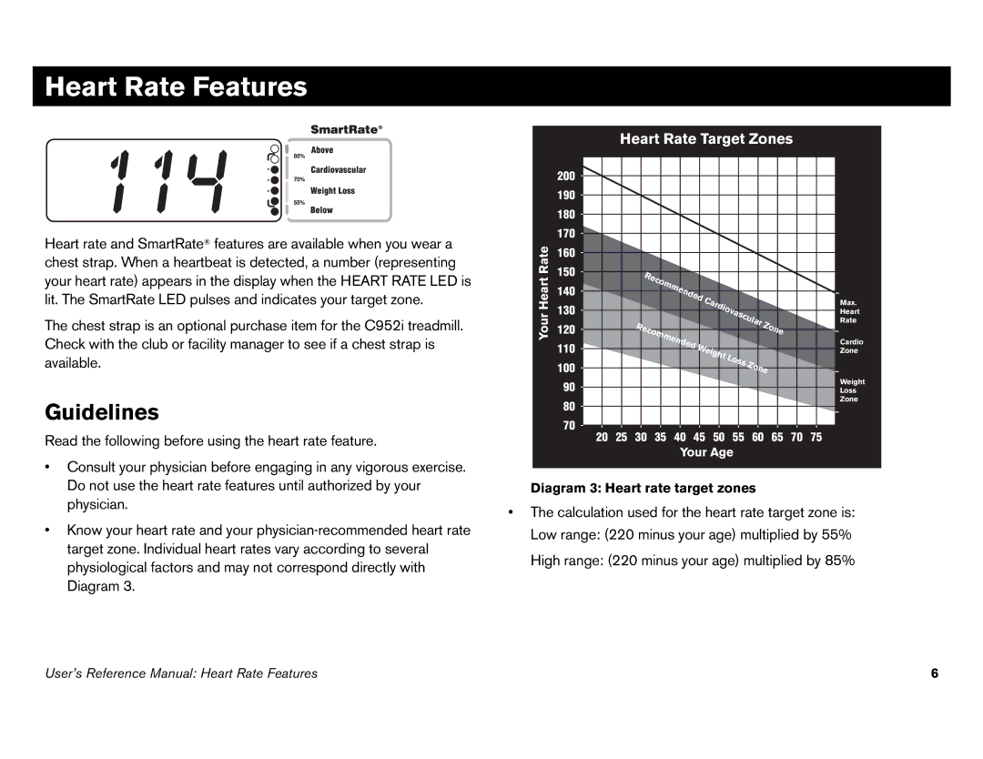 Precor C952i, C966i owner manual Heart Rate Features, Guidelines 