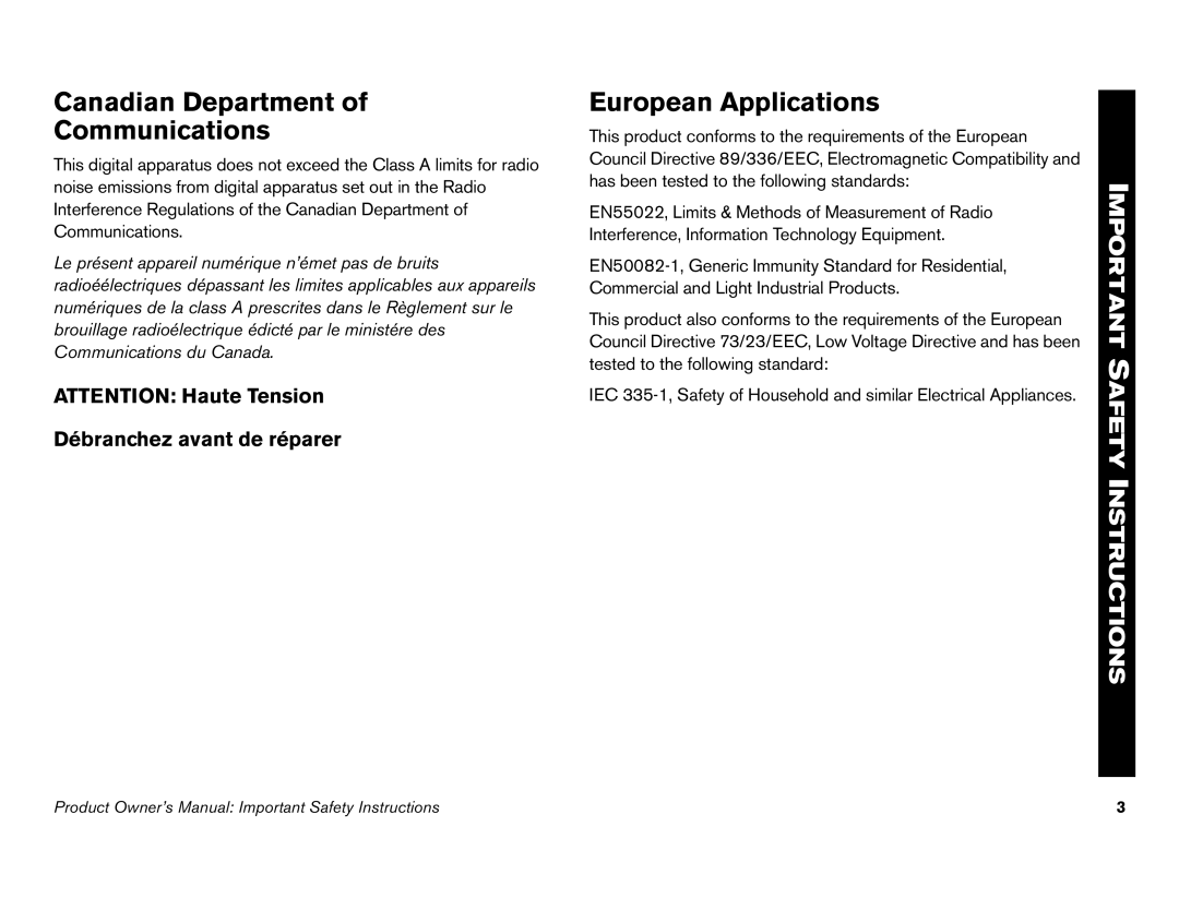 Precor C966i, C952i owner manual Canadian Department Communications, European Applications 