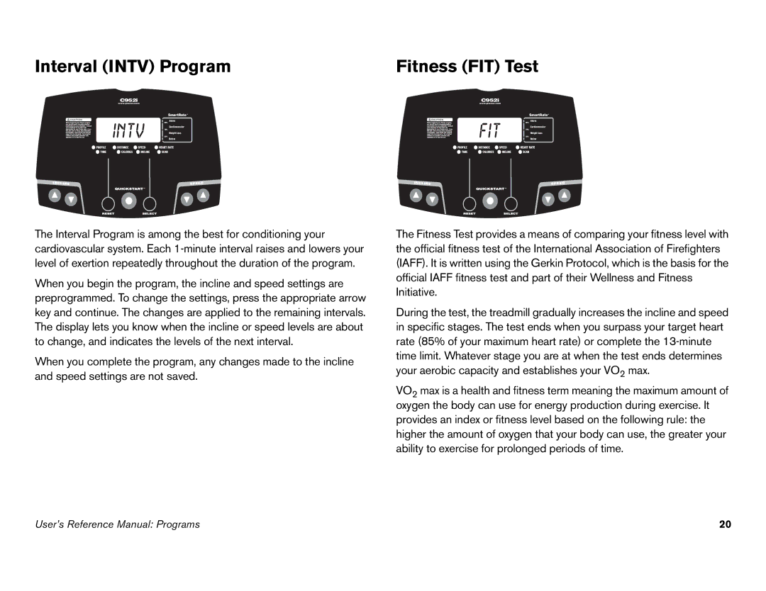 Precor C952i, C966i owner manual Interval Intv Program, Fitness FIT Test 