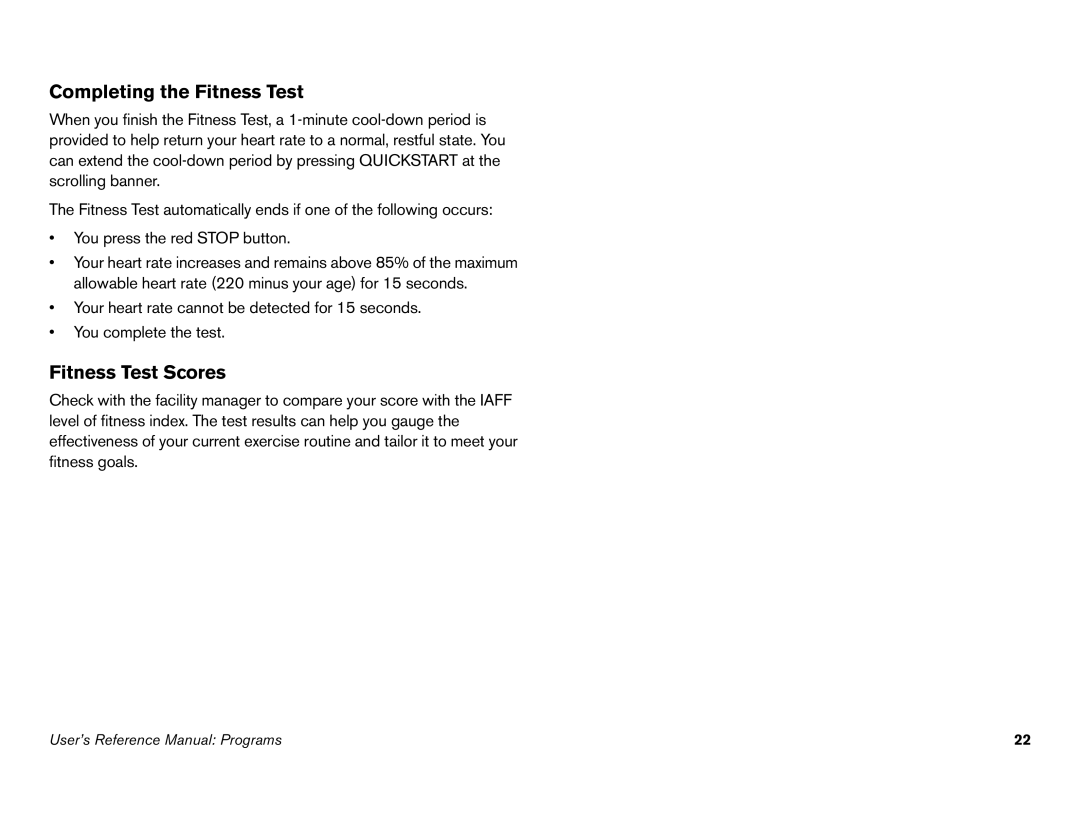 Precor C952i, C966i owner manual Completing the Fitness Test 