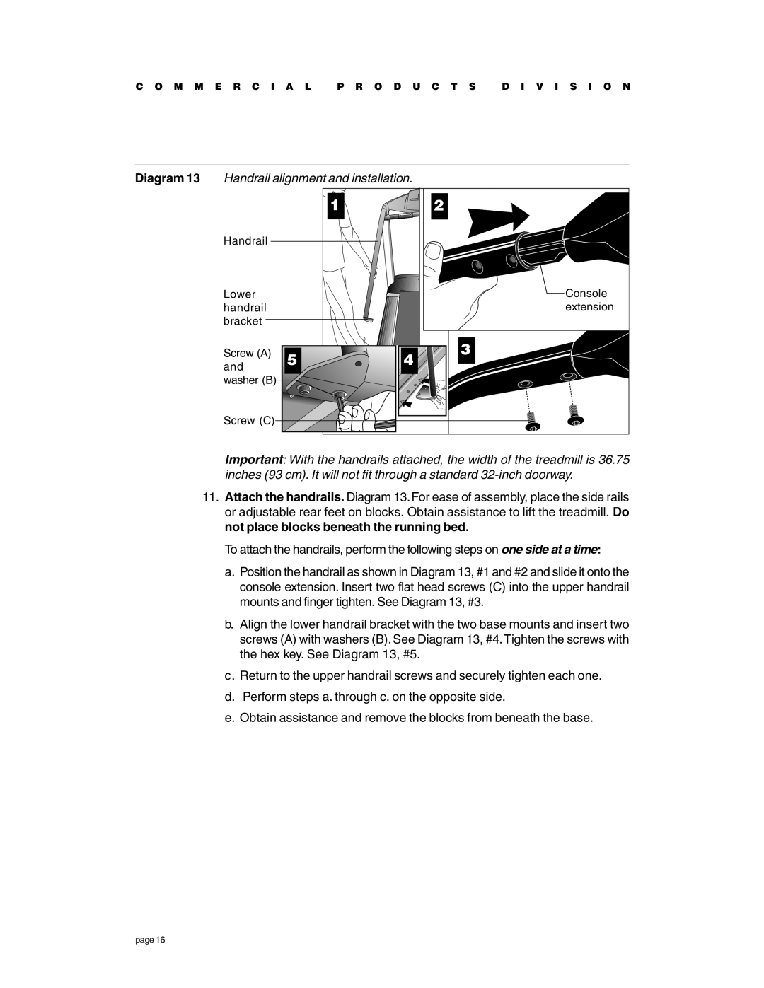 Precor c956, c954 owner manual Diagram 13 Handrail alignment and installation 