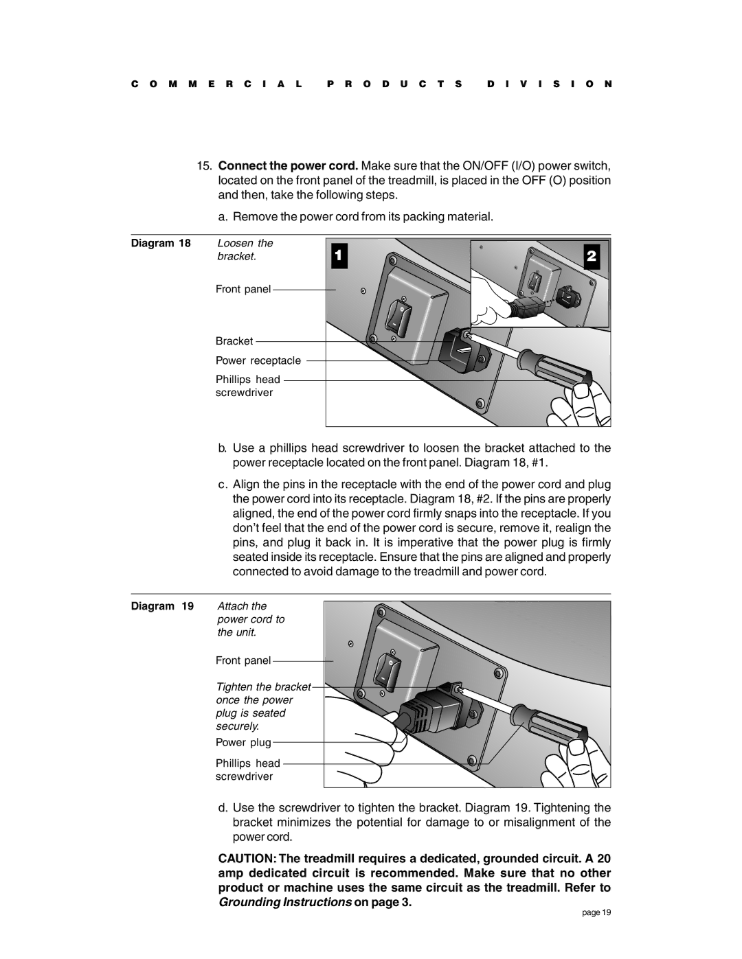 Precor C966 owner manual Power cord to 