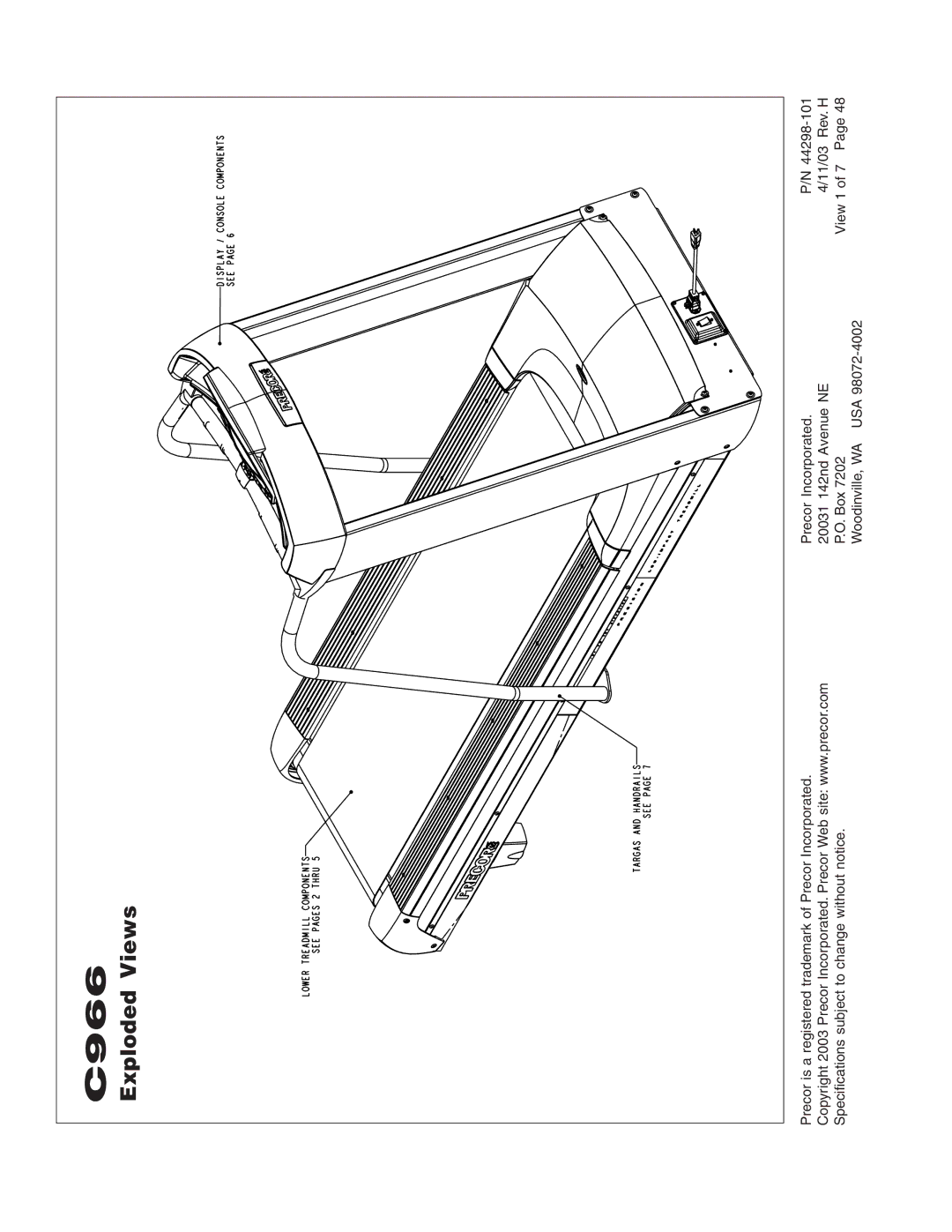 Precor C966 owner manual Exploded Views 