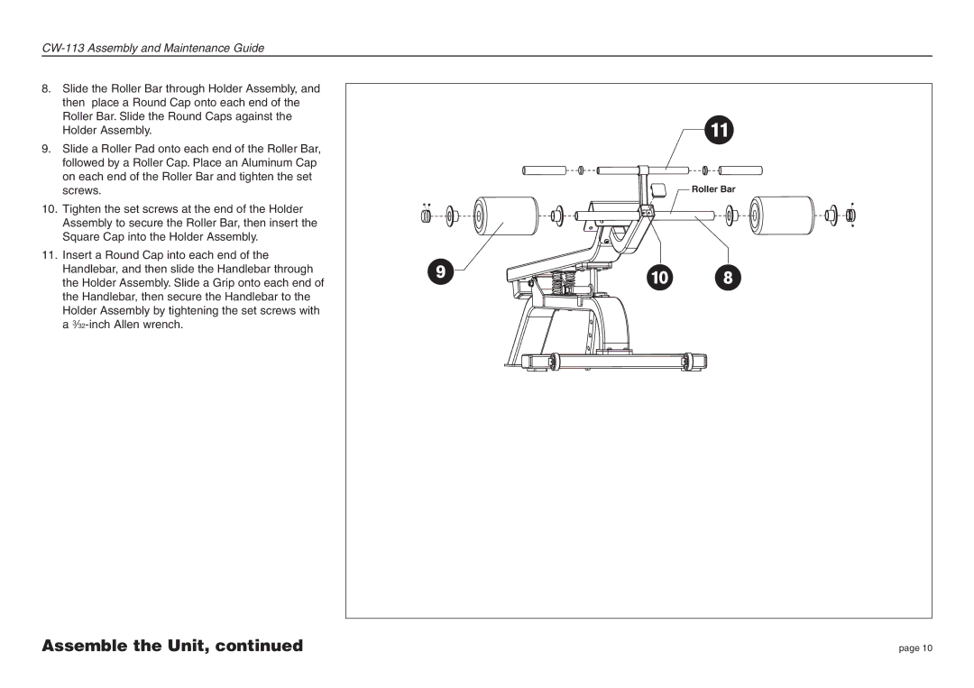 Precor CW-113 manual Roller Bar 