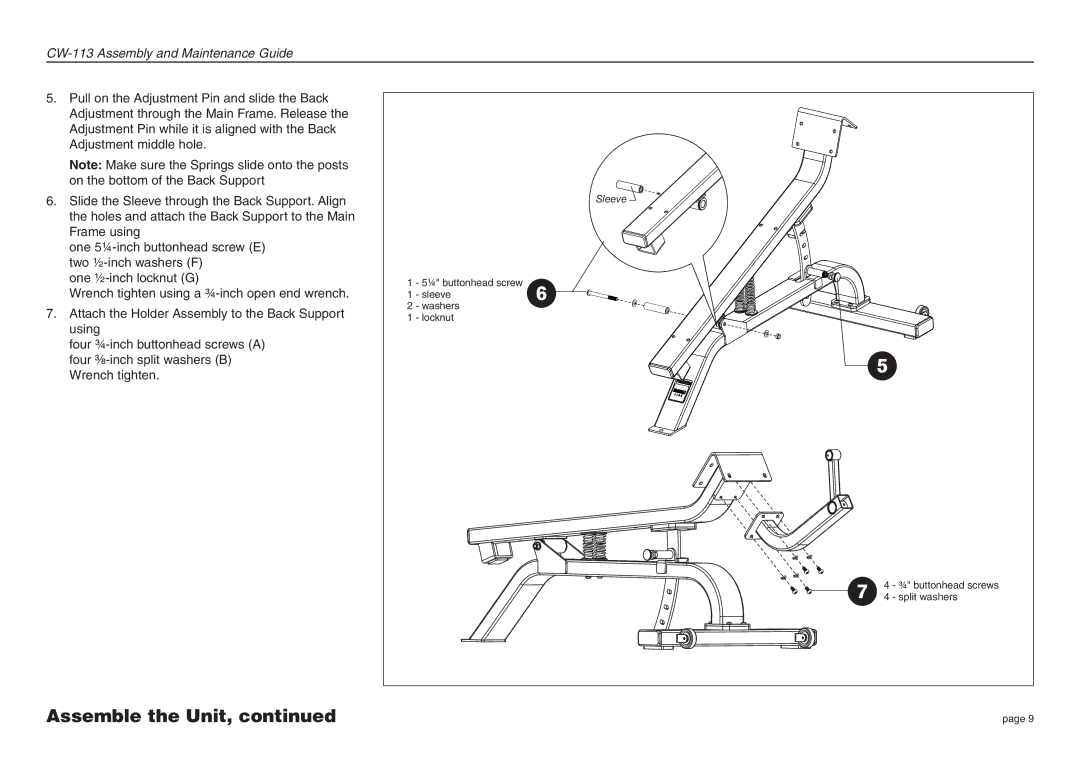 Precor CW-113 manual Sleeve 