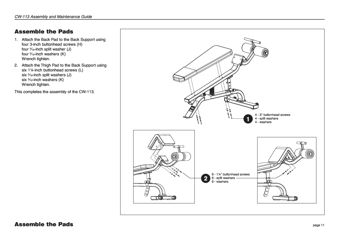 Precor manual Assemble the Pads, CW-113 Assembly and Maintenance Guide 