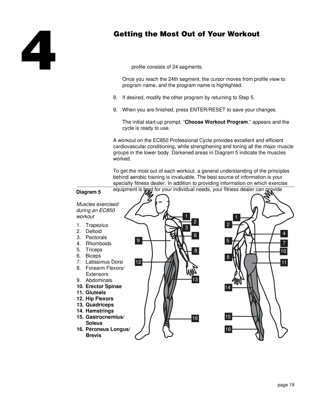 Precor EC 850 owner manual Getting the Most Out of Your Workout, Muscles exercised during an EC850 workout 