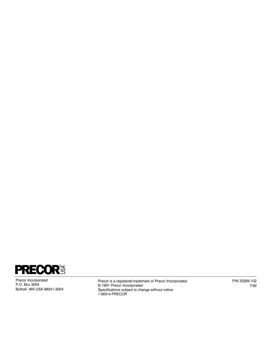 Precor EC 850 owner manual Usa 