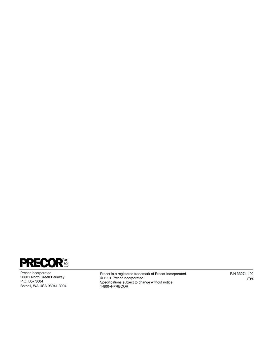 Precor EC860 owner manual Usa 