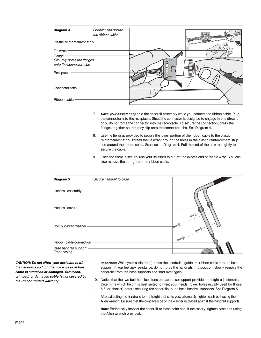 Precor EFX 5.21si owner manual Diagram, Secure handrail to base 