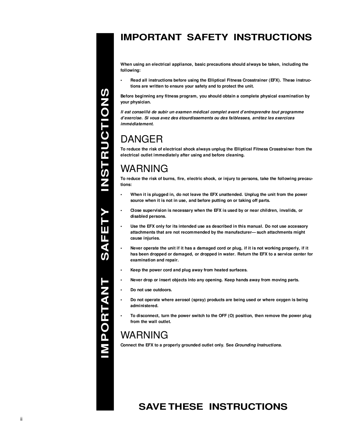 Precor EFX 5.21si owner manual Important Safety Instructions 